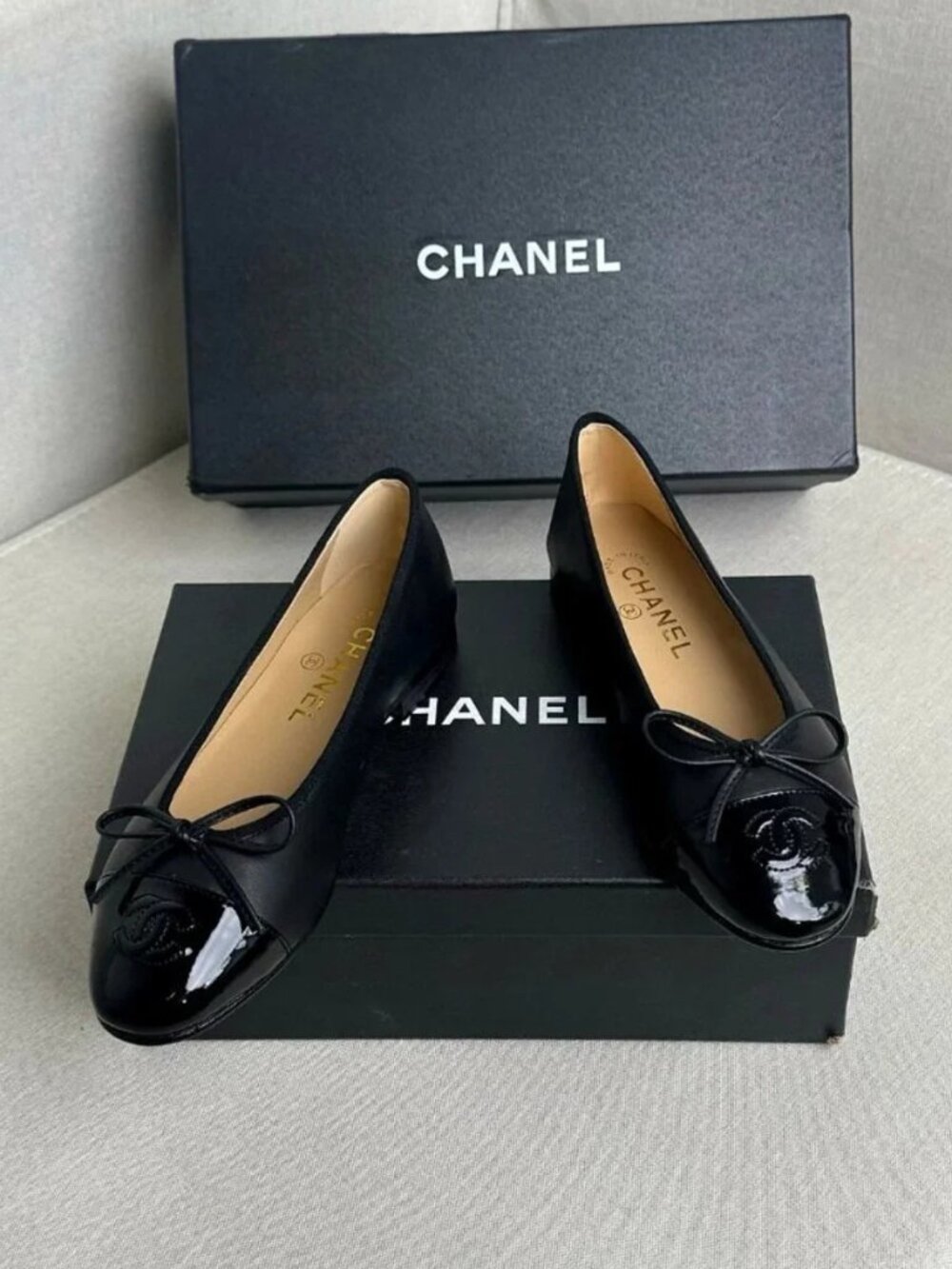 2025 CHANEL CC LOGO BLACK LEATHER BALLET BALLERINA FLATS SHOES